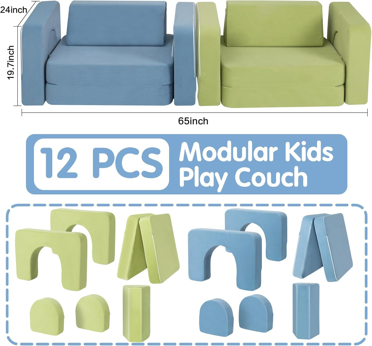 Kids Couch, Modular Kids Play Couch with 1000+ Building Options, Super Comfy Con