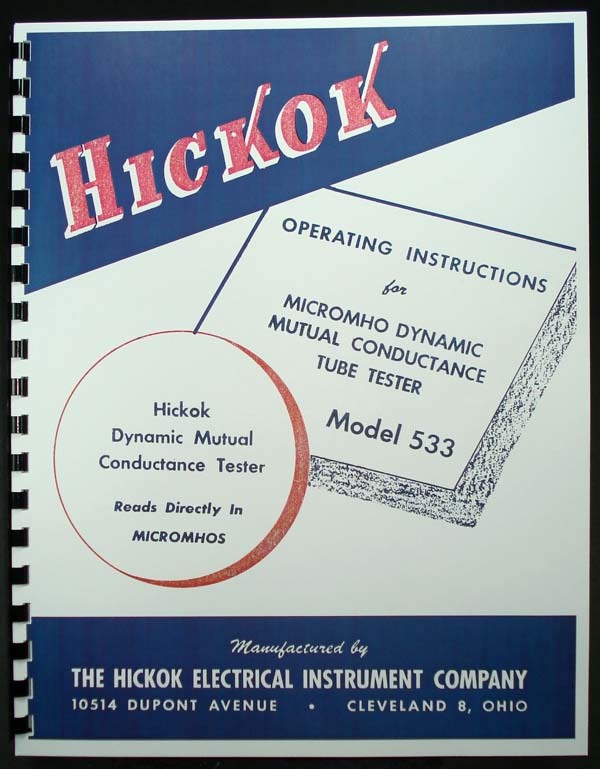 Hickok 533 Tube Tester Manual 1947 reprint