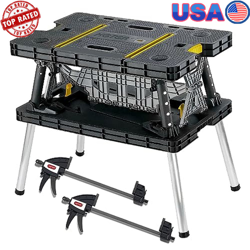 Portable Folding Work Table Durable Workbench W/ 12 Clamps Garage DIY Projects