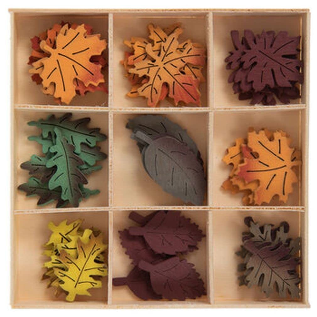45 PCS Autumn Leaves Painted Miniature Wood Cutout Shapes Craft Scrapbook