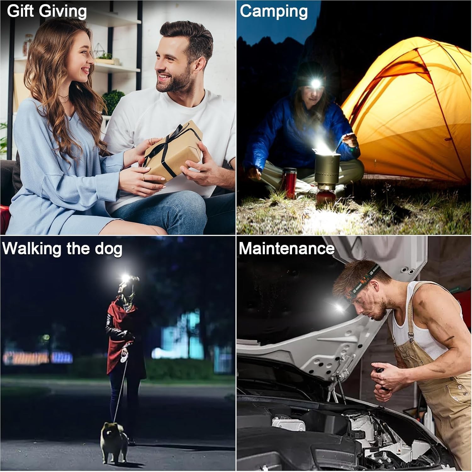 Rechargeable Headlamp Flashlight 3-Pack, 2000 Lumen Super Bright LED Headligh...