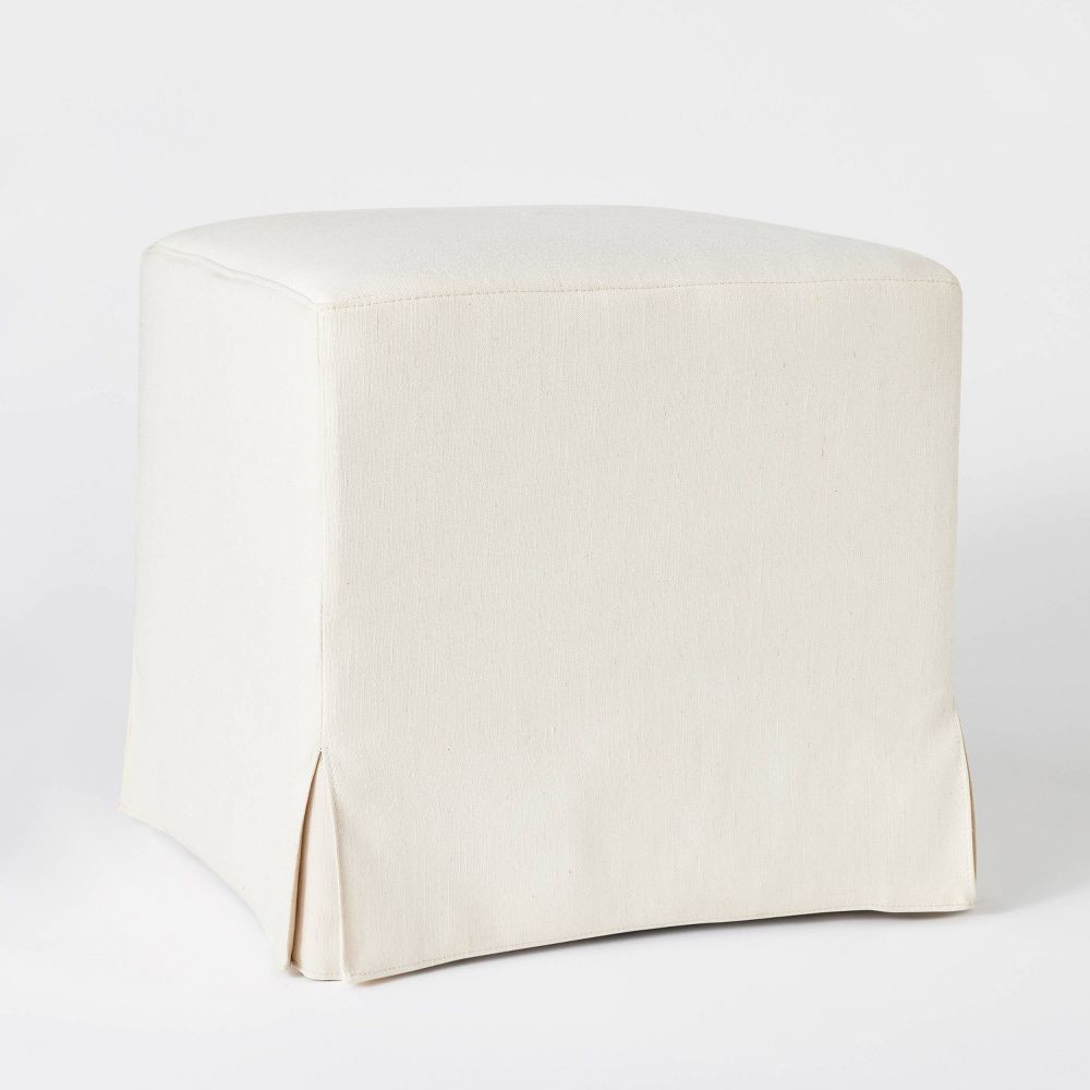 Threshold designed w/Studio McGee Slipcover Ottoman Square Bedroom Cream