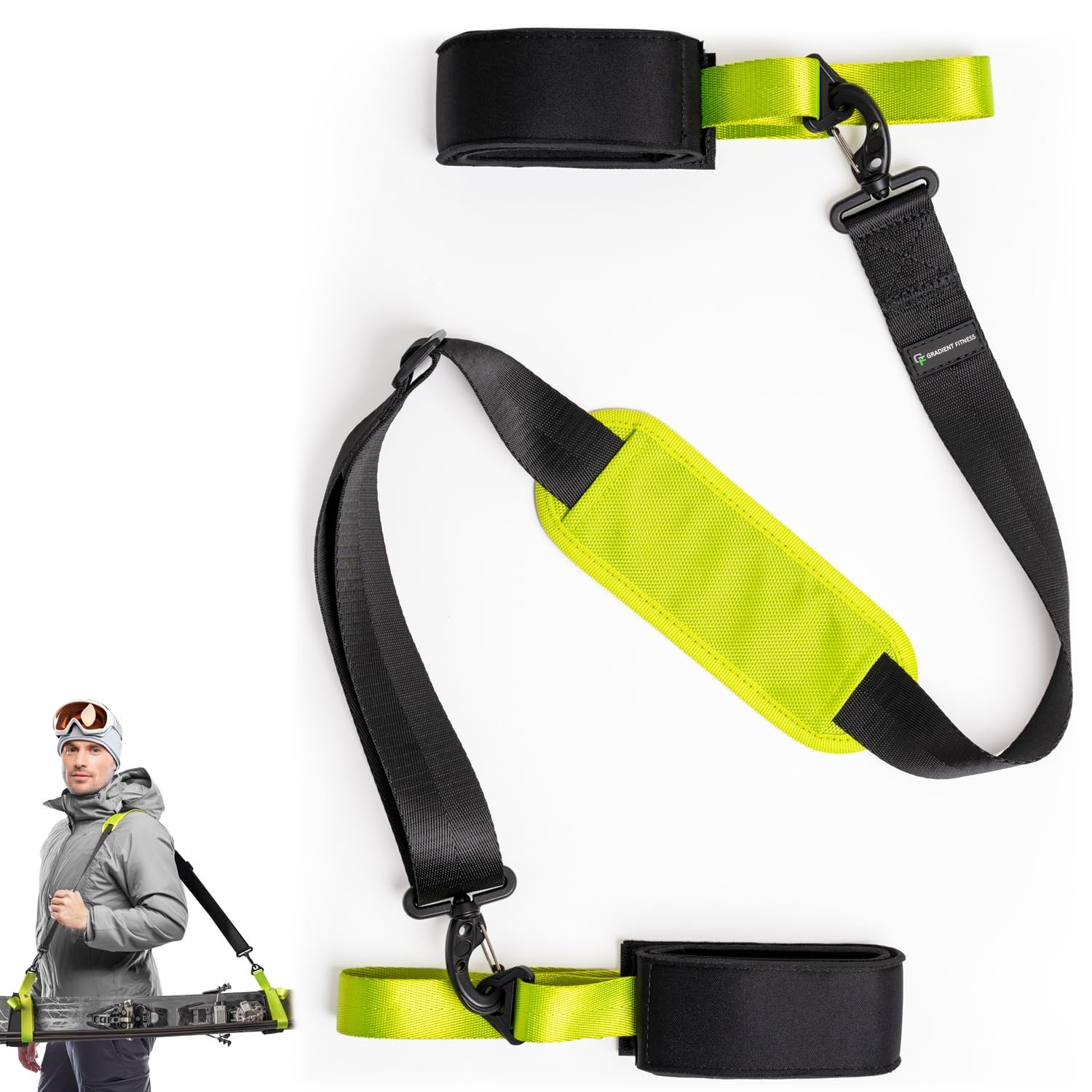 Gradient Fitness Shoulder Ski & Pole Carrier Strap, One Size, Black | Green