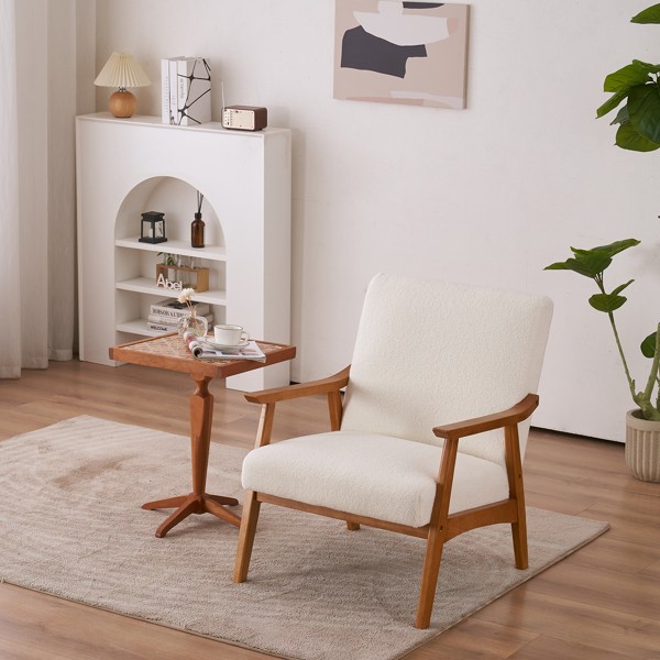 Solid Wood Armrest Simple Single Indoor Leisure Chair with Backrest In Beige