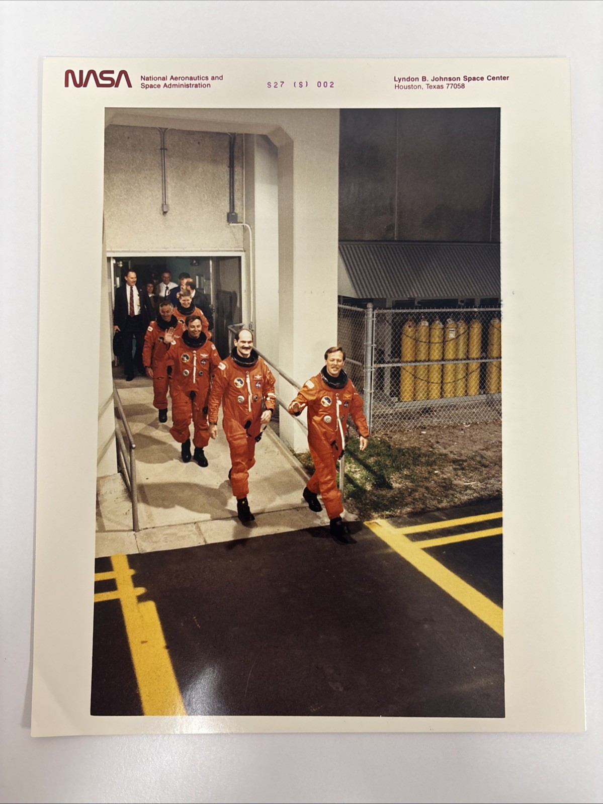 NASA STS 27 Crew Walkout of O&C Building Purple Numbered Press Photo 2