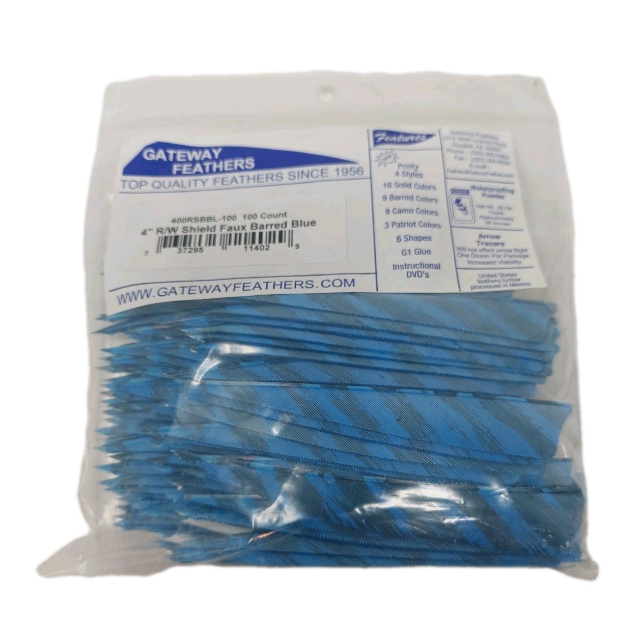 100 Pack Gateway Feathers 4" Right Wing: Shield Faux Barred Blue 400RSBBL-100