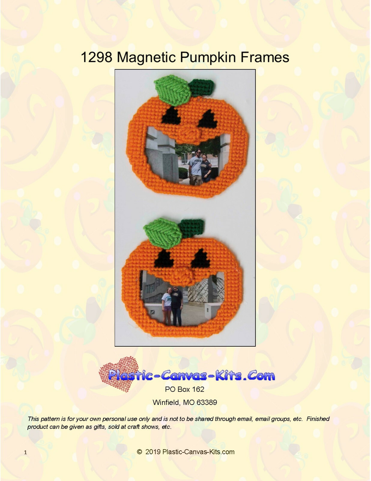 Magnetic Pumpkin-Jack-O-Lantern- Frames-Plastic Canvas Pattern or Kit