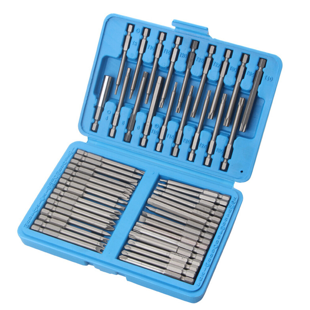 US 50Pcs Extra Long Security Bits Hex Torx Star Spline Flat Screwdriver Bit Set