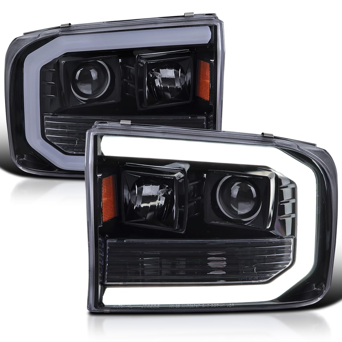 Glossy Black Smoke LED Tube Projector Headlights 99-04 for Ford F250 F350 F450 S