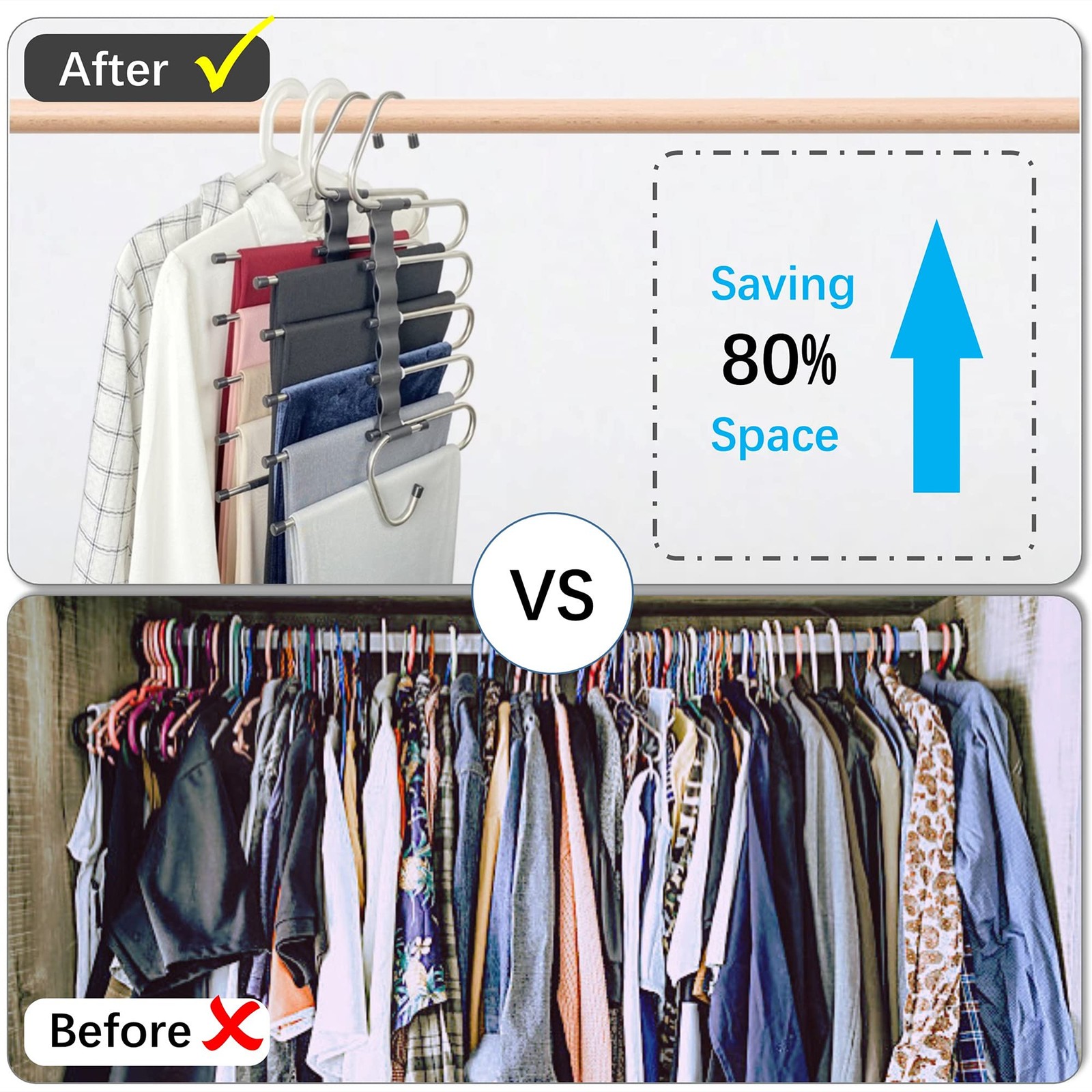 Magic Pants Hangers Space Saving - 2 Pack for Closet Multiple Layers Multifun...