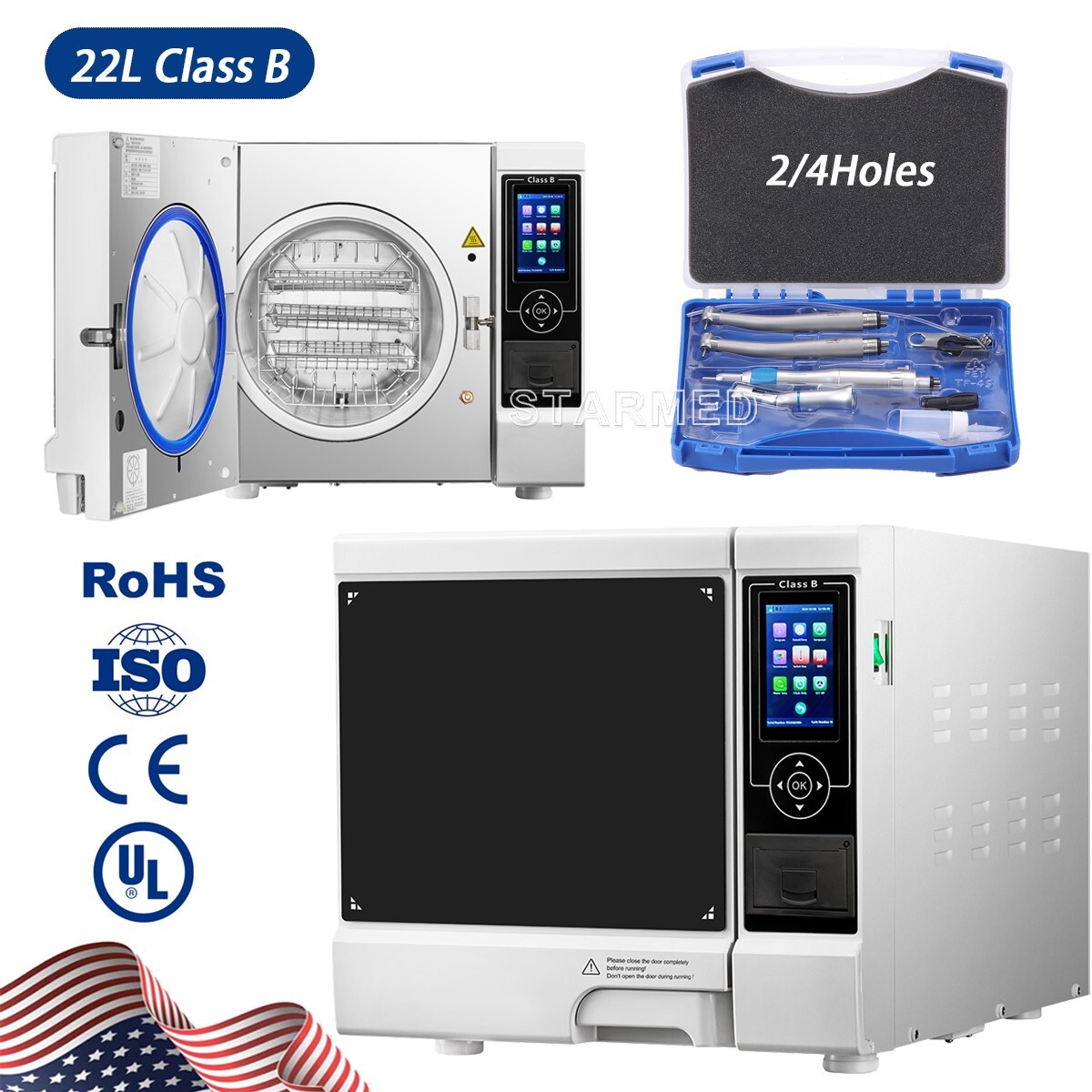 Dental Autoclave Class B Steam Sterilizer 22L Sterilization+Printer /Handpiece
