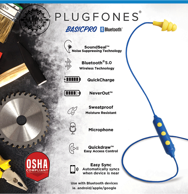 Plugfones Wireless BasicPro Bluetooth, Earplugs, Headphones Shooting OSHA Safety