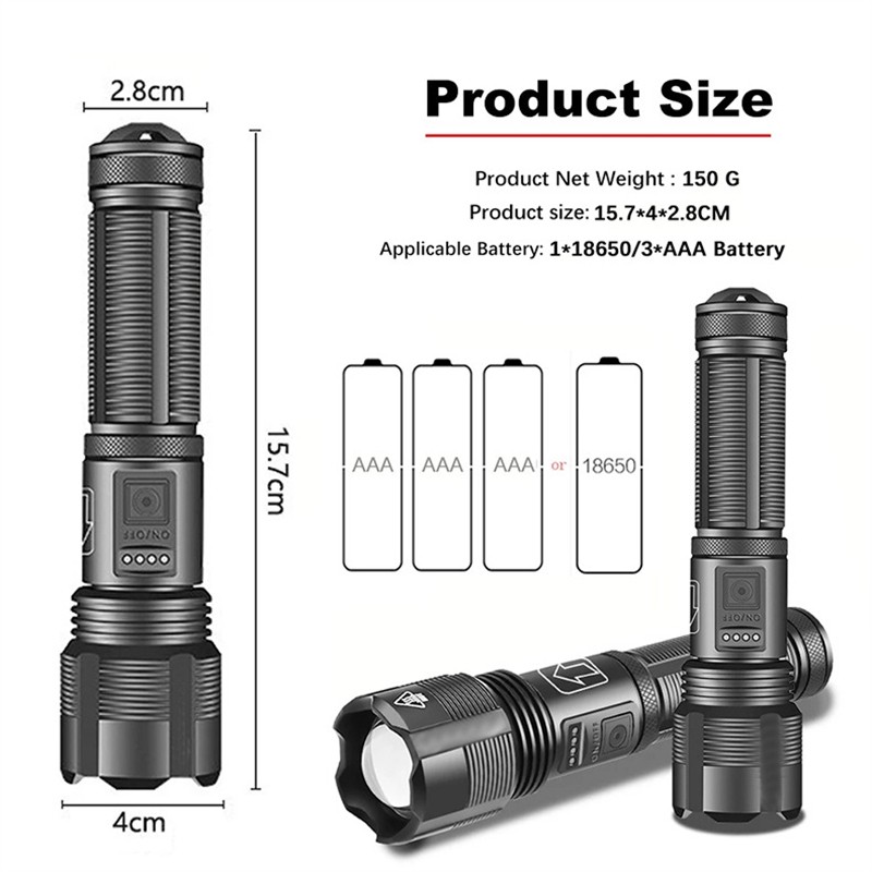 New Super Bright LED Tactical Flashlight USB Rechargeable Zoomable Torch Lamp