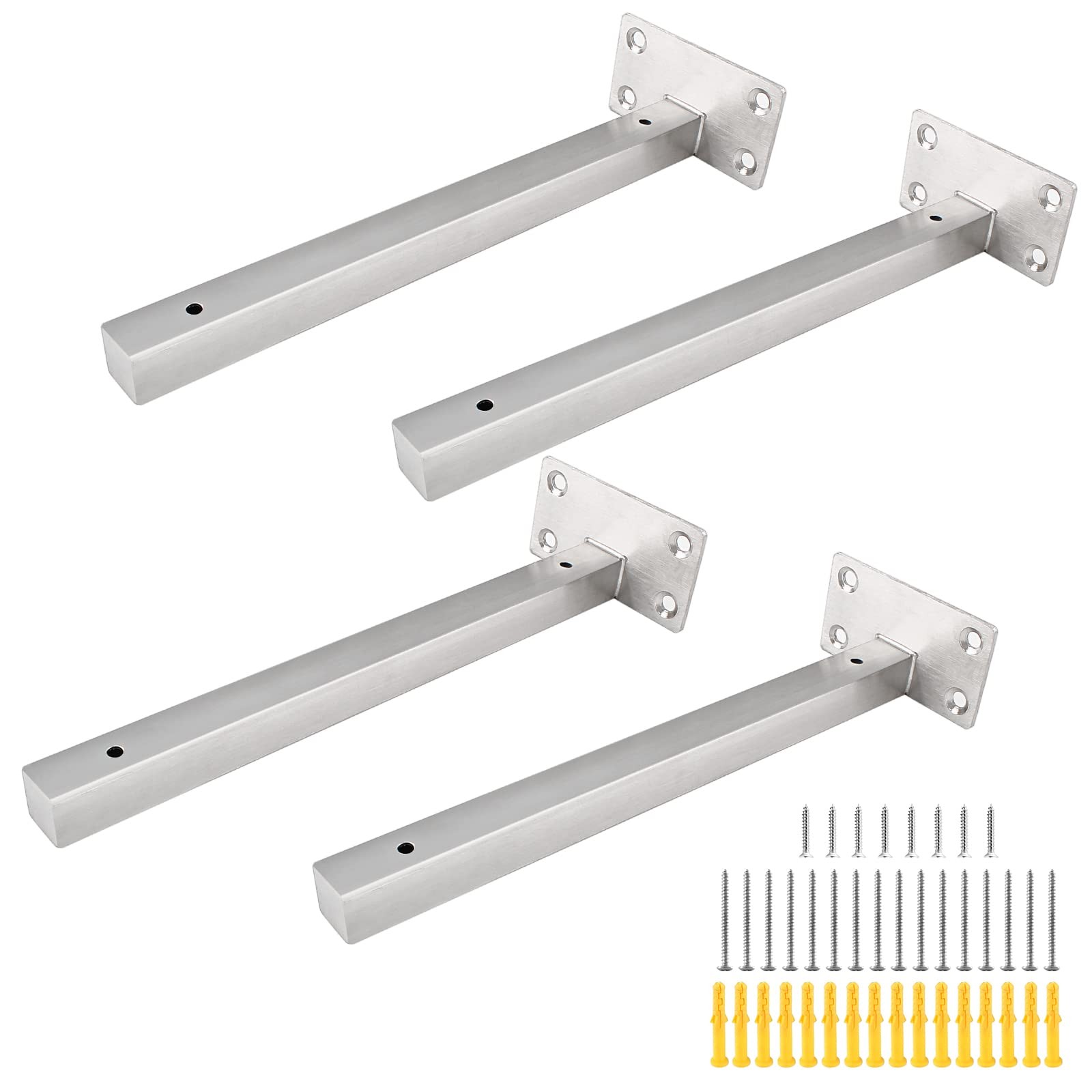 Luomorgo 10 Inch Floating Shelf Bracket, 4 Pcs, Silver Blind Shelf Support