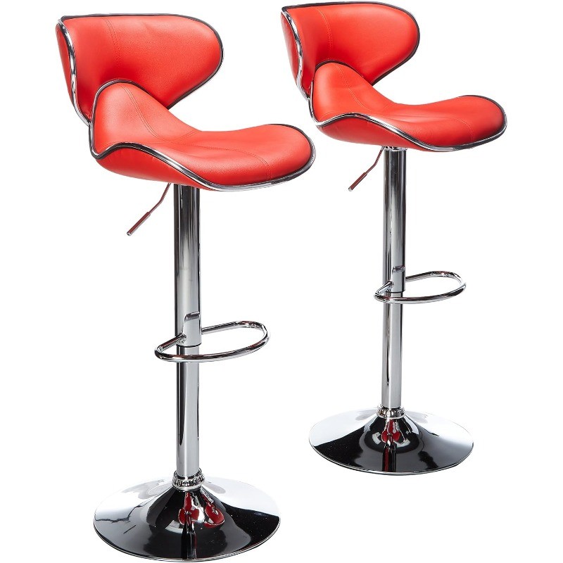 Cushioned Leatherette Upholstery Airlift Adjustable Swivel Barstool Set of 2