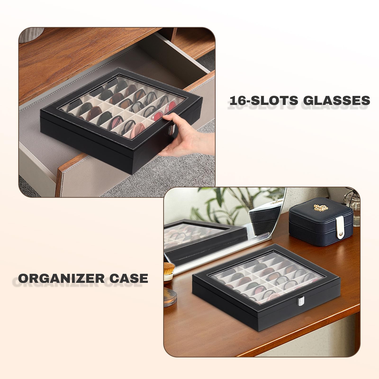 Sunglasses Organizer with 16 Adjustable Slots, Multiple Eyeglasses Display Ca...