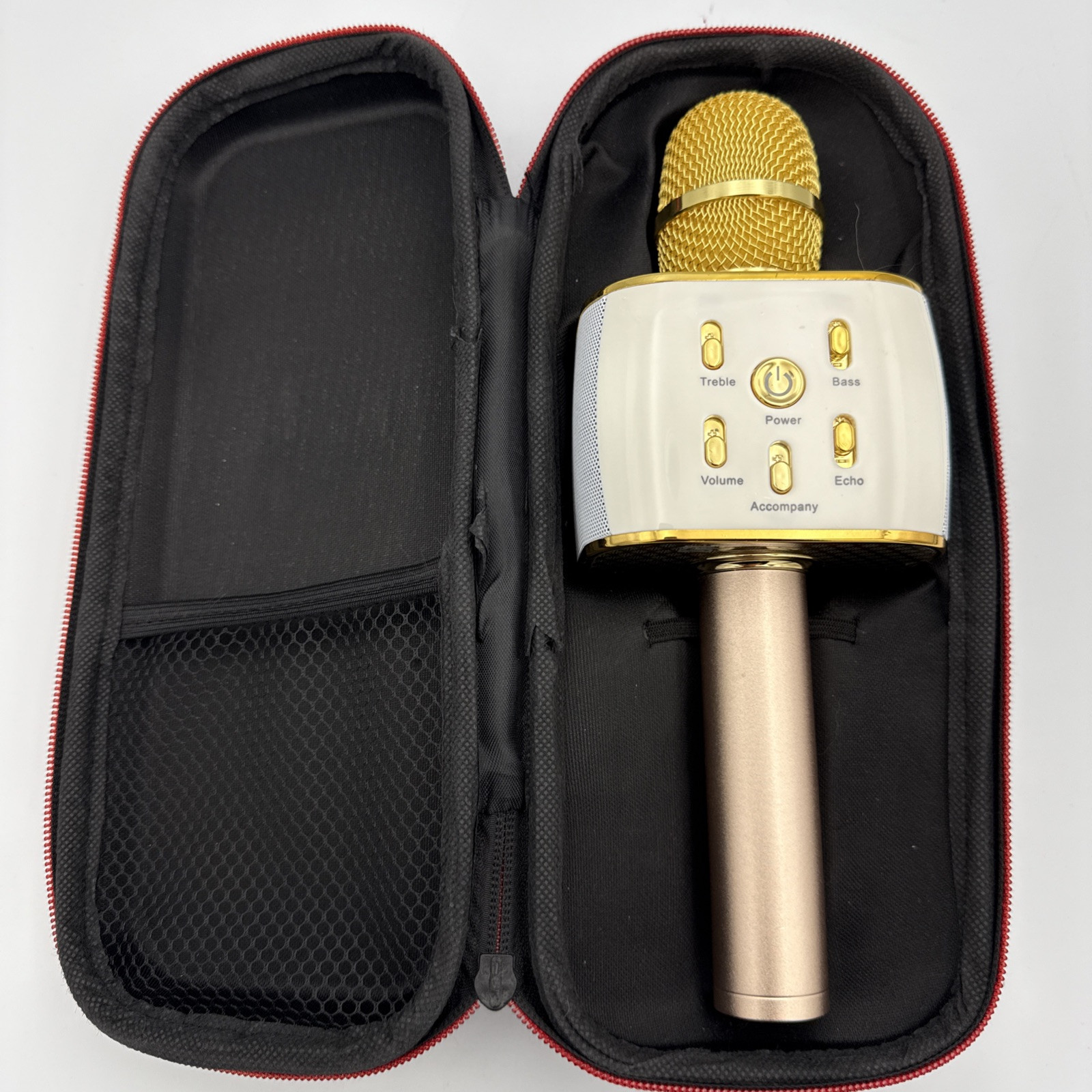 Funky Rico Karaoke Microphone Handheld Wireless Bluetooth w/Speaker Gold WORKING