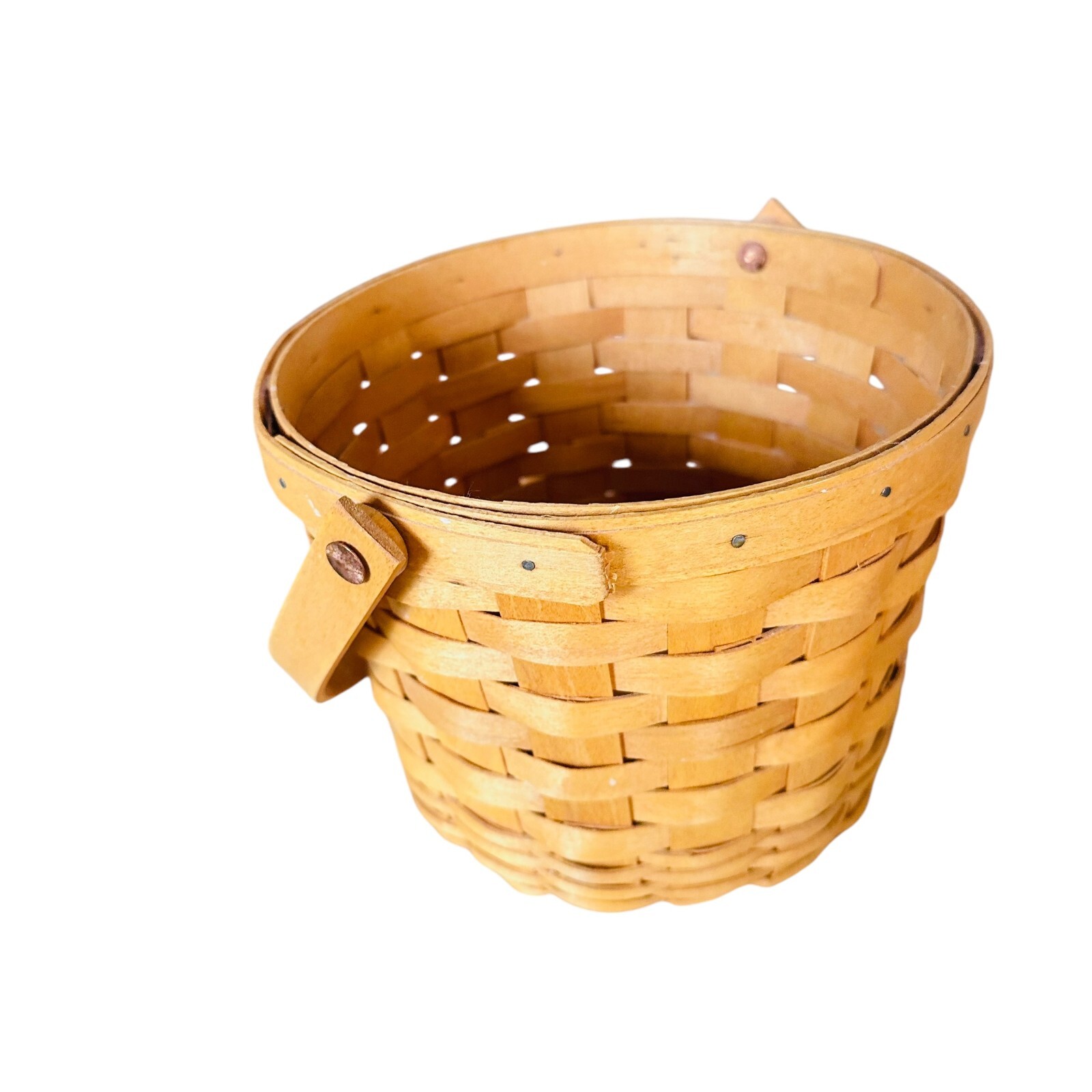 Longaberger round Fruit Basket w inverted base swing handle 6.5"H 2002