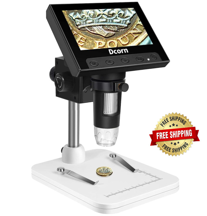 Microscopio moneda LCD soporte metal 8 luces LED ajustables vista PC adultos New