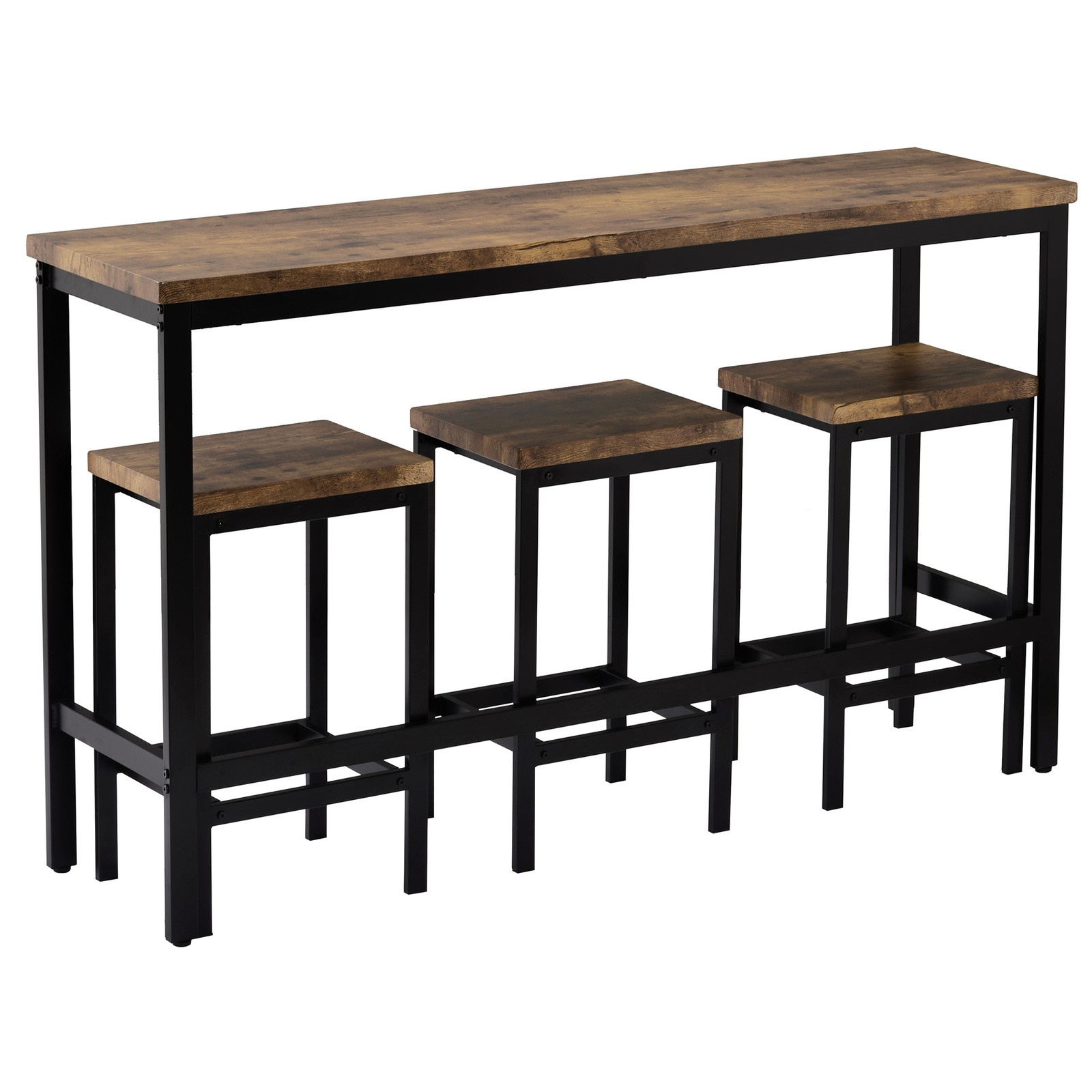 Dining Table Set with 3 Stools Pub Kitchen Set Side Table with Footrest Brown