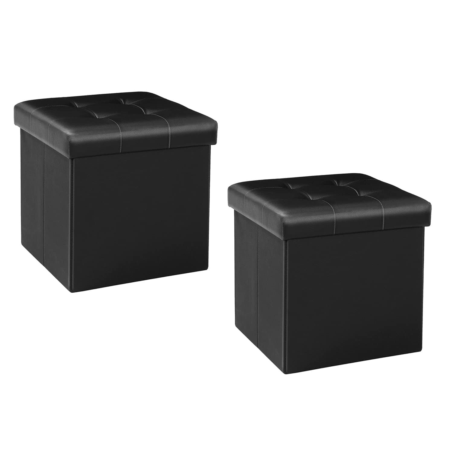 Storage Ottoman Small Cube, Foot Rest Seat Faux Leather Dorm Room Ottoman Bla...