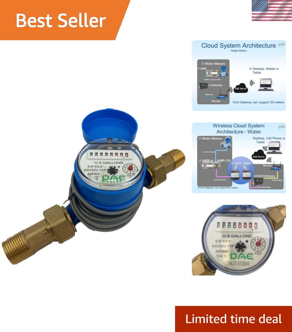 Water Meter with Pulse Output, 3/4" NPT Couplings, Measuring in Gallons