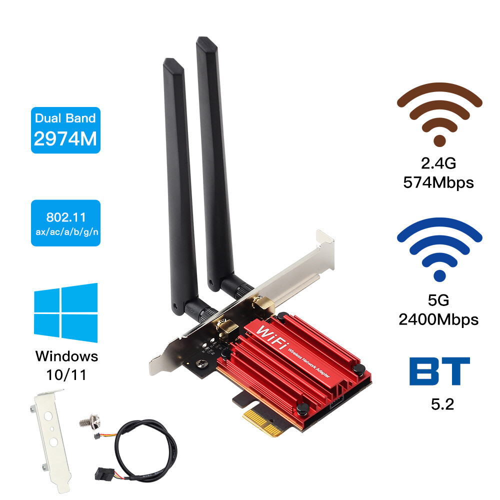 Intel AX200 WiFi 6 Bluetooth5.2 PCIe Card for Desktop AX3000 Dual Band Win 10/11