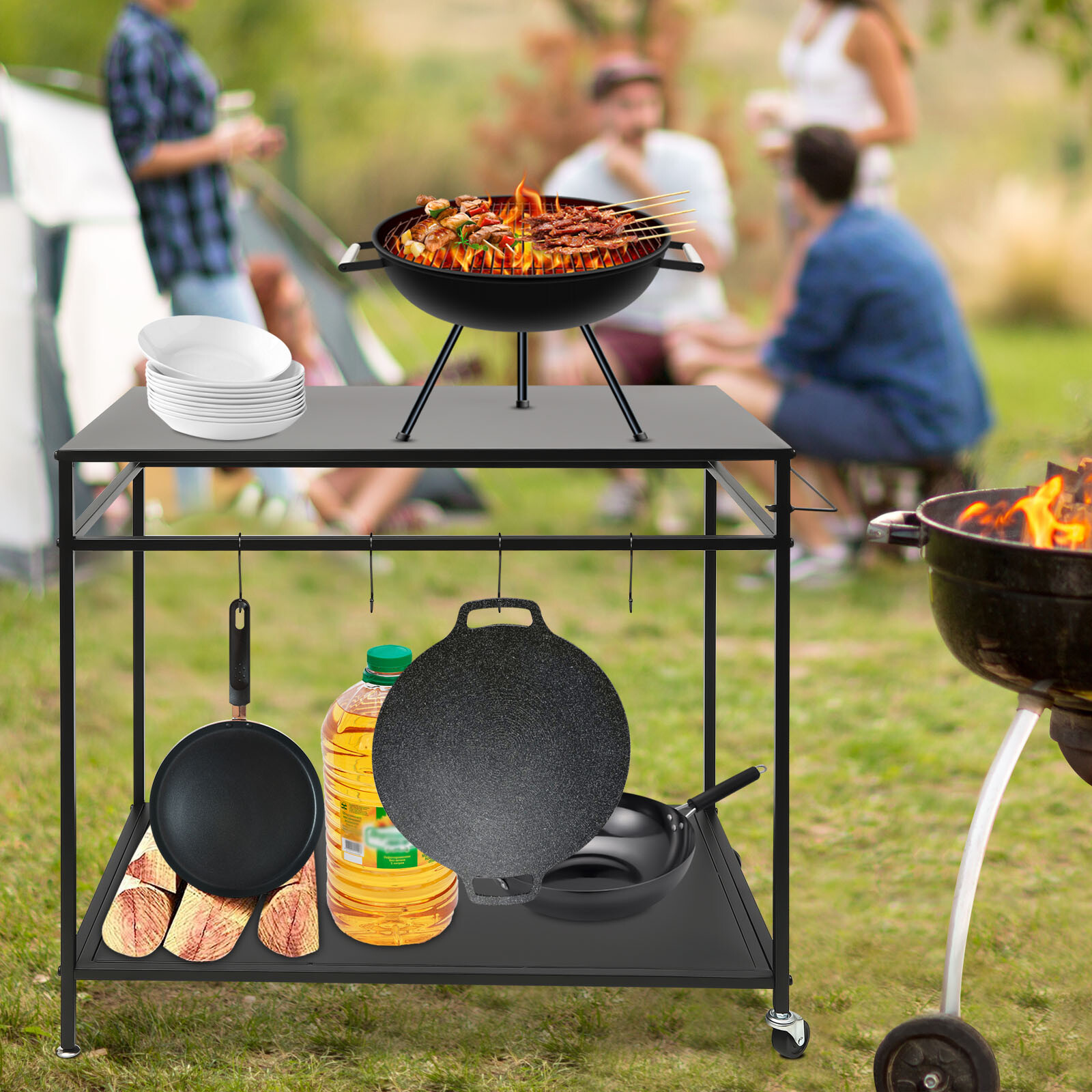 Kitchen Prep Table BBQ Grill Bar Cart Outdoor Griddle Cooking Stainless Steel US
