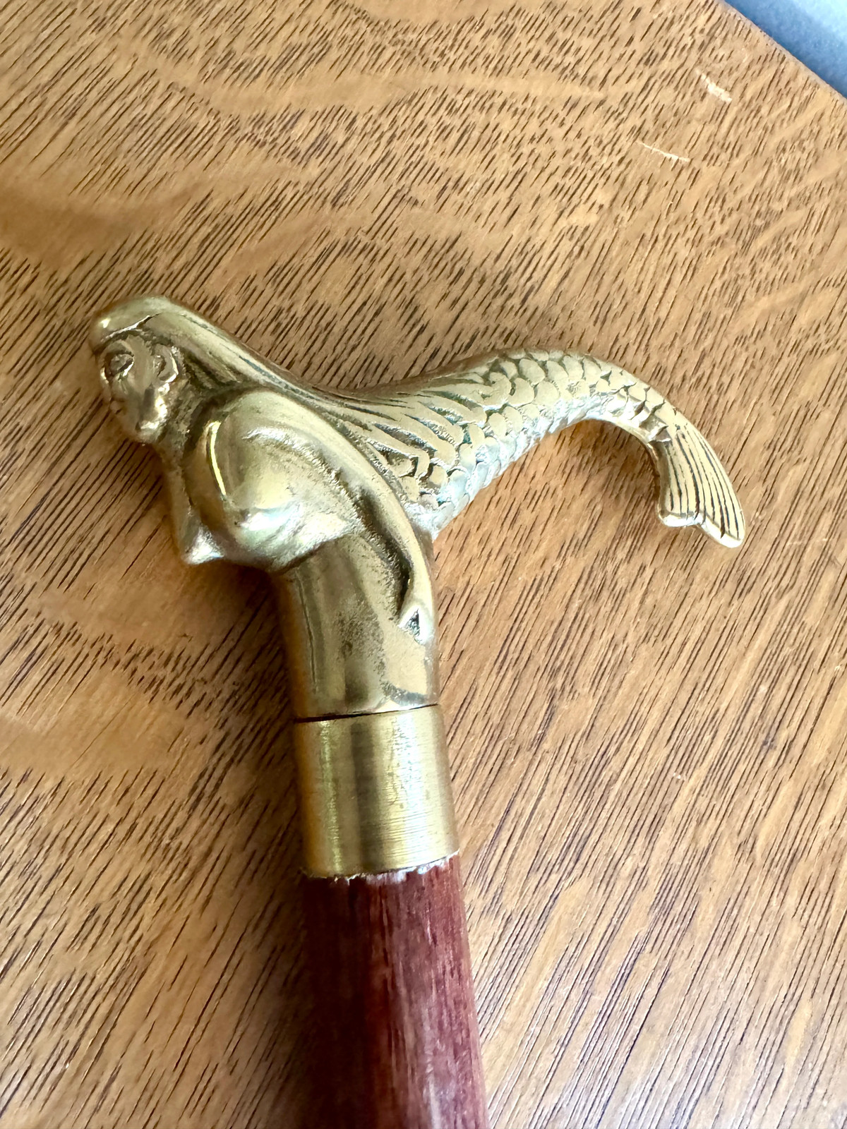 Solid Brass Mermaid Head Cane Handle with Secret Compartment ~ Mermaid Handle