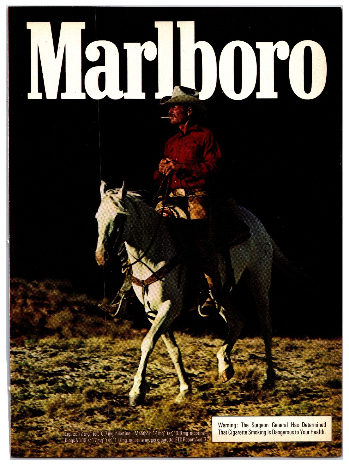 Vintage 1977 Marlboro Country Cowboy Original Print Advertisement (8in X 11in)