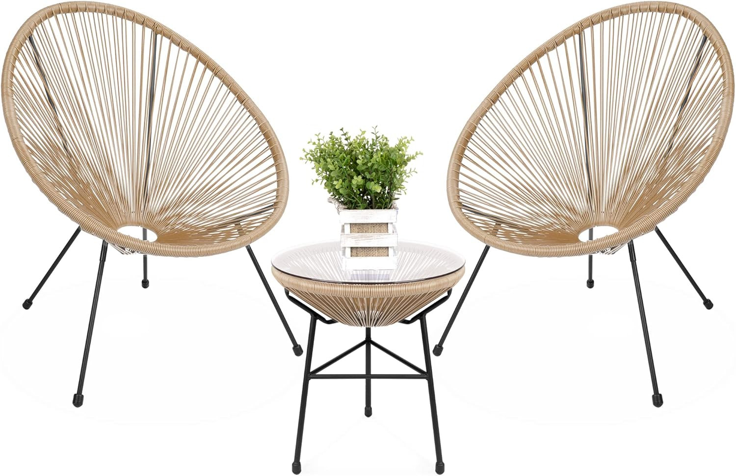 3-Piece Outdoor Acapulco All-Weather Patio Conversation Bistro Set W/Plastic Rop