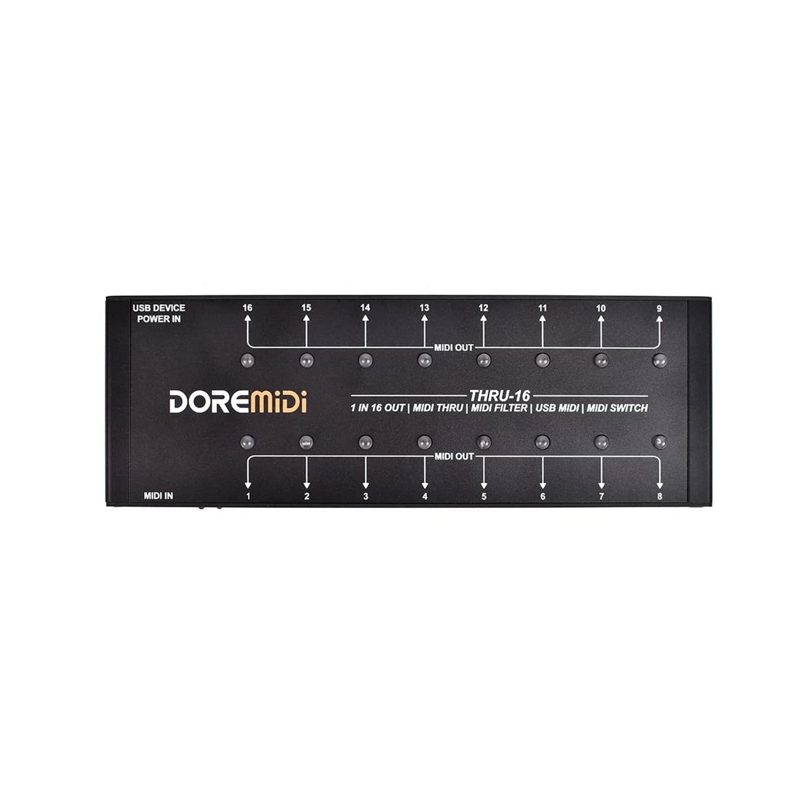MIDI THRU-16 Box Filter and Switch 1 MIDI input into 16 MIDI outputs and each...