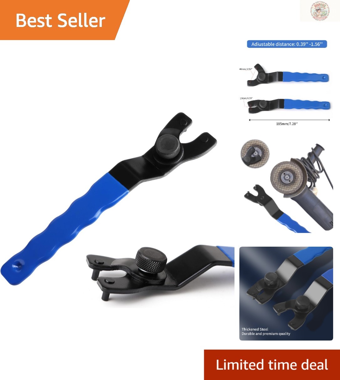 Stainless Steel Adjustable Pin Wrench for Angle Grinder - 7.25 Inch Durable Tool