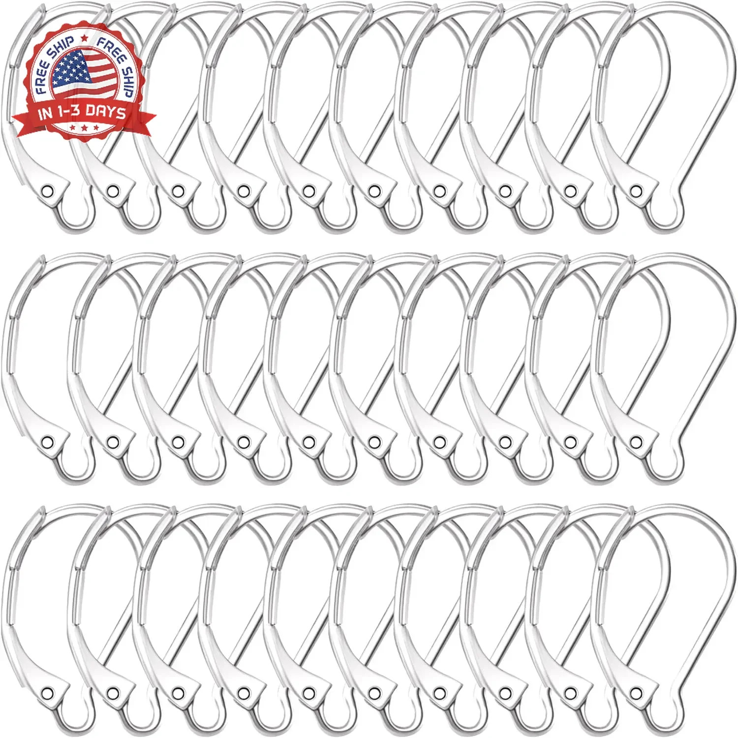 30 Pcs Leverback Earring Hooks, Stainless Steel Clasp Hoop, Hypoallergenic Dangl