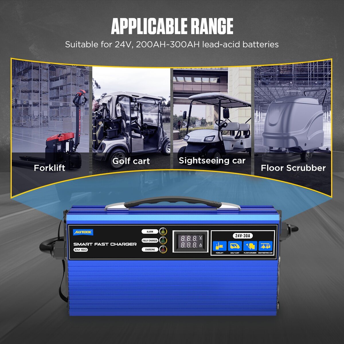 24V Golf Cart Battery Charger Fully-Automatic Smart Charger Forklift Golf Cart