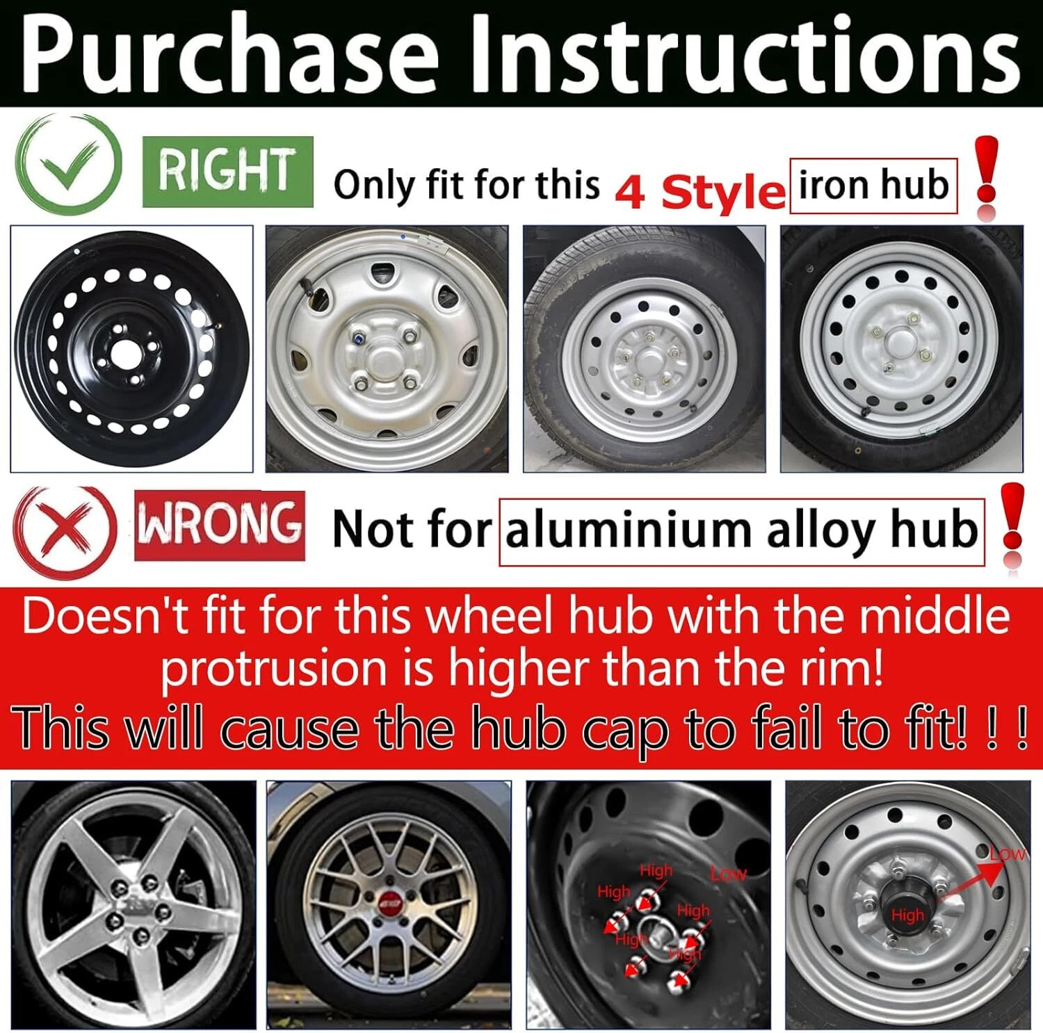 4X 16" Inch Wheel Covers Snap On Full Hub Caps Fit for R16 Tire & Steel Rim