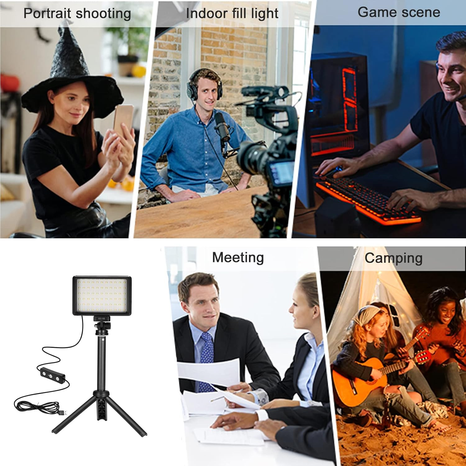 LED Video Light 2-Pack, 5600K Dimmable USB Photo Lights with Mini Tripod and Col
