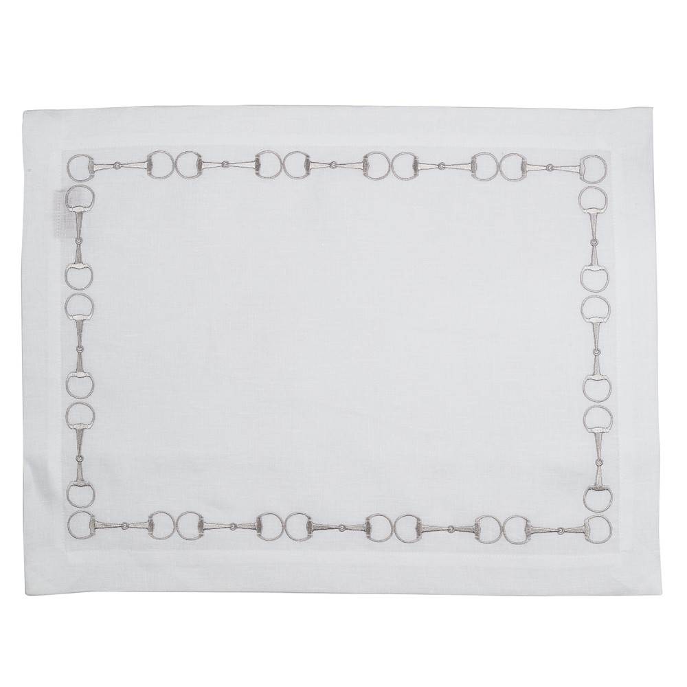 Serenk Stirrup White Linen Placemat Silver 38x50cm