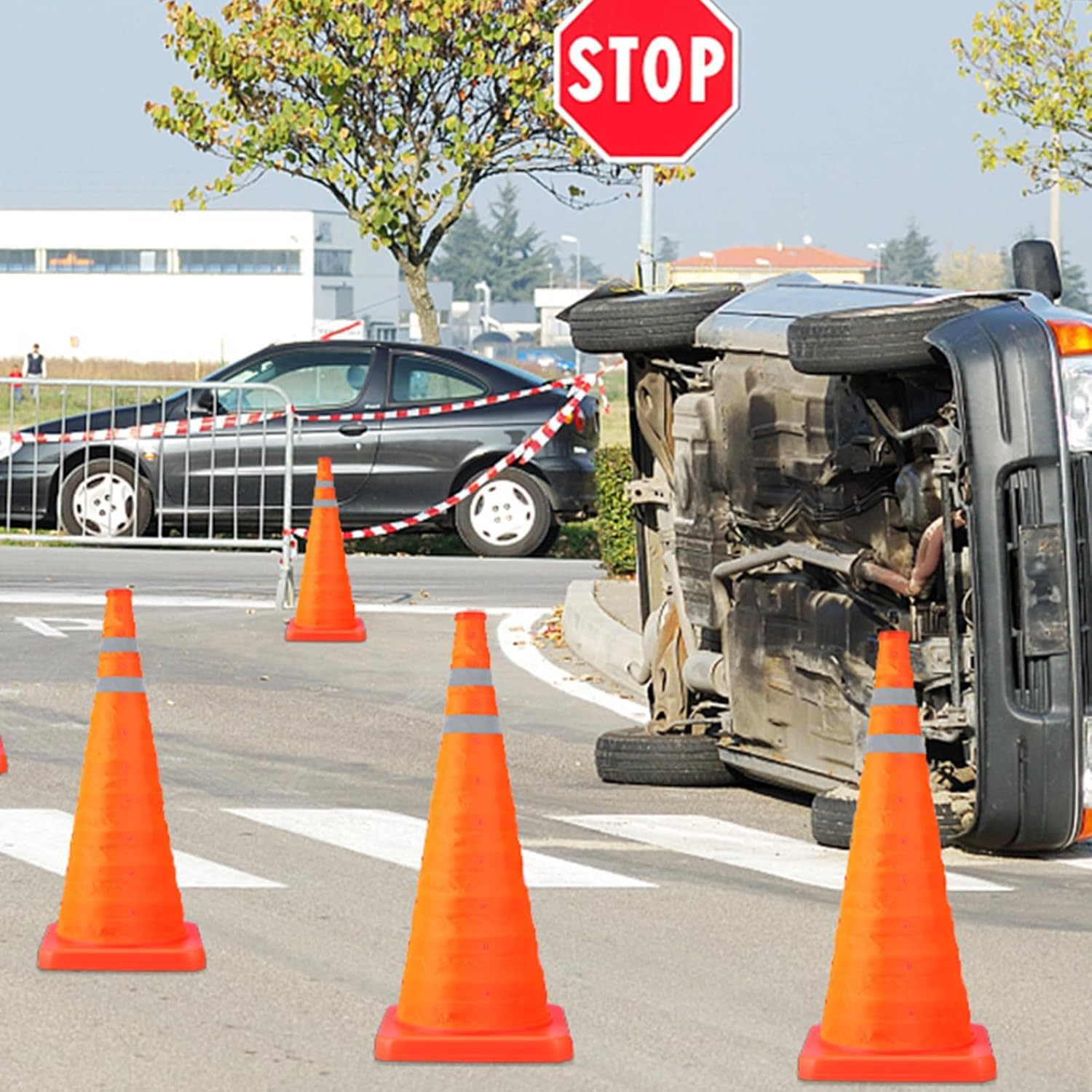 2 Pack 28" Collapsible Traffic Safety Cones - Reflective Parking Training