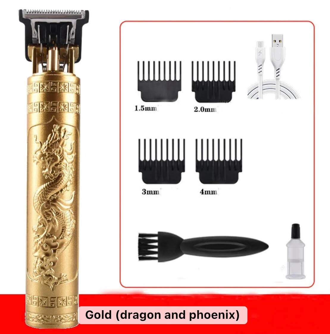 Professional T Blade Trimmer for Men - USB Rechargeable, Low Noise (Gold)
