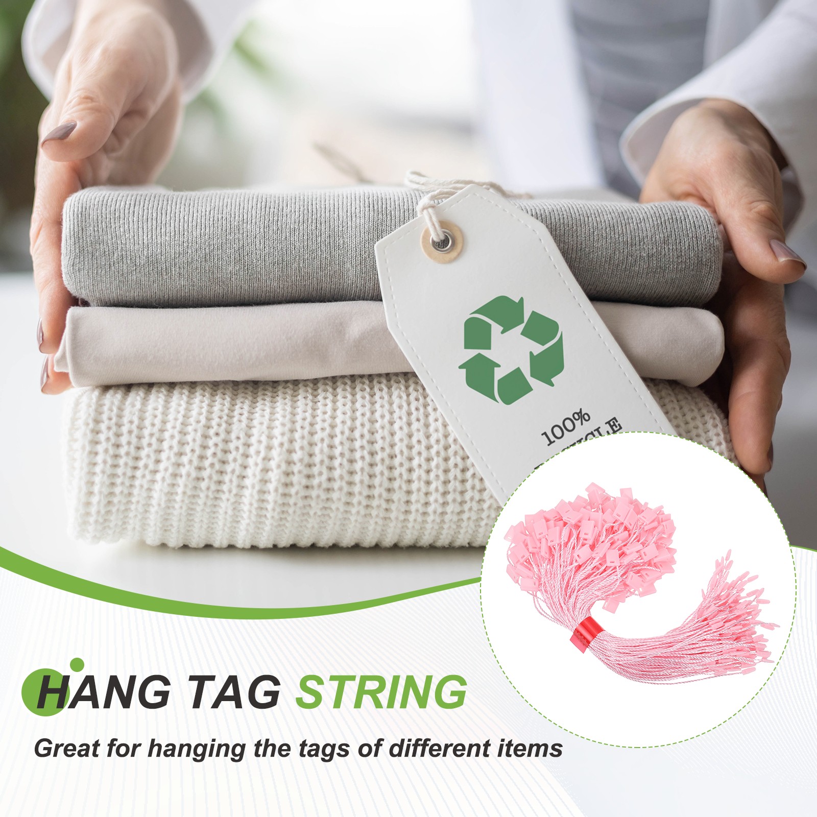 1000pcs Polyester Hang Tag String (6.7") - Plastic Snap Lock Pin Loop Pink