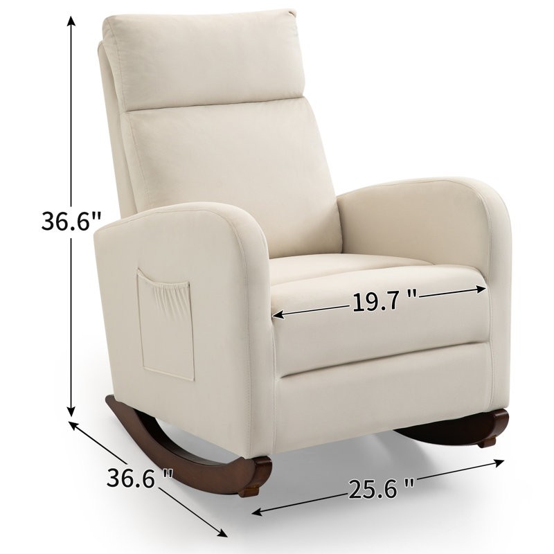 Solid Wood Rocking Chair Ergonomic Padded Seat for Living Room