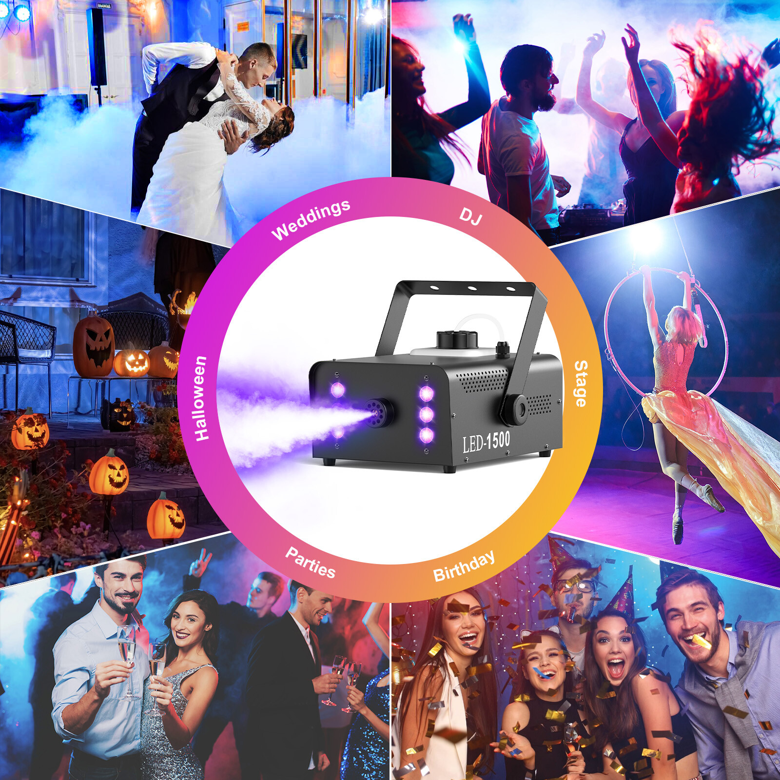 1500W Fog RGB 3in1 6 LED DJ Smoke Machine Stage Show Decor w/ Wireless Remote US