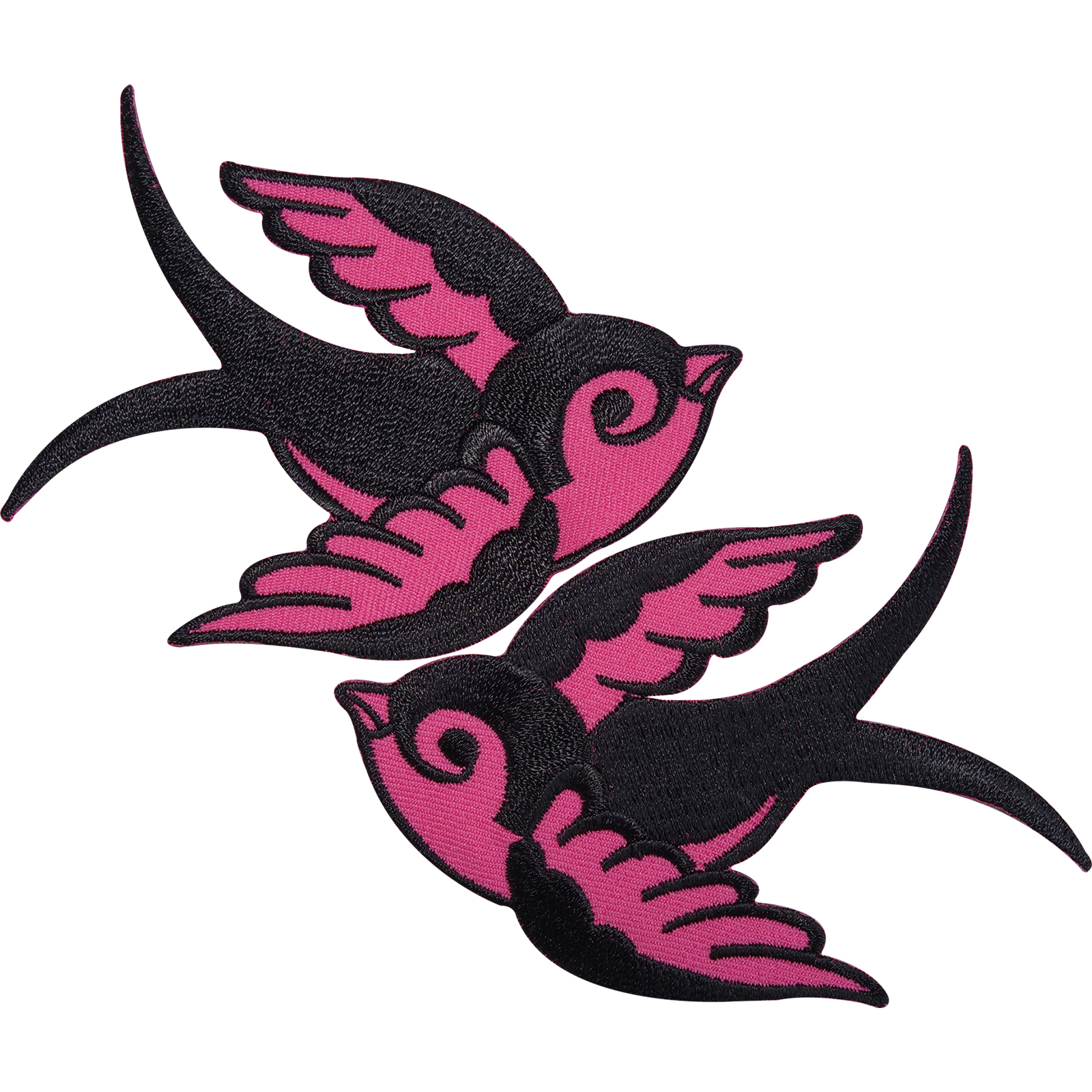Pair of Black Pink Swallows Embroidered Iron Sew On Patches T Shirt Birds Badges