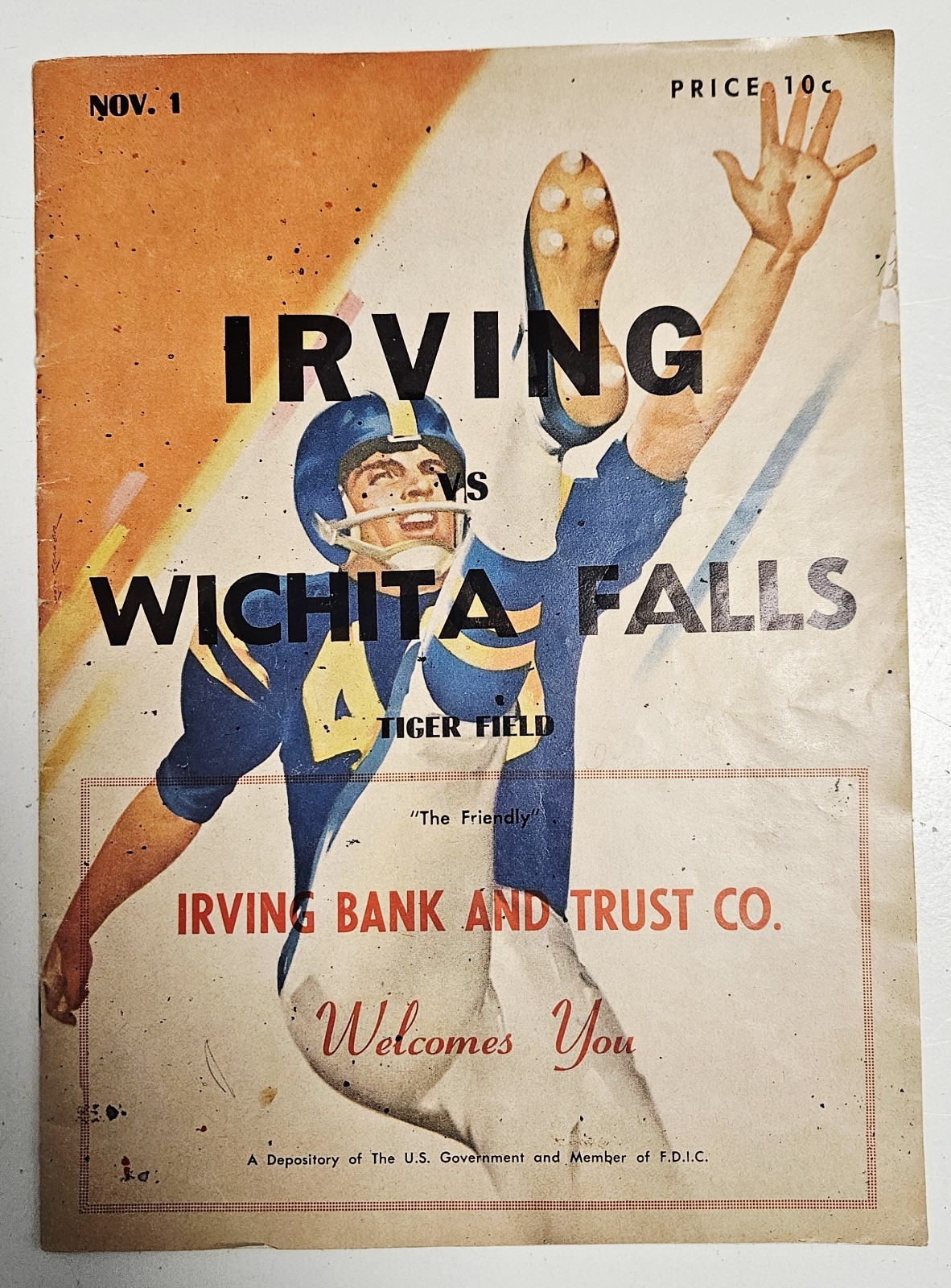 Nov. 1, 1963 Irving High Tigers Texas Football Program Vs Wichita Falls Coyotes