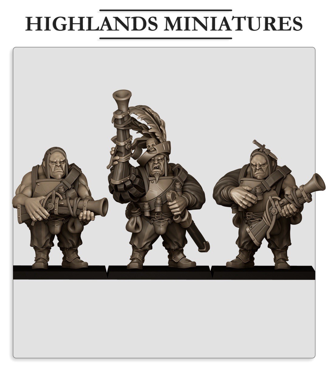 3 Sunland Ogres With Blunderbuss, Highlands Miniatures, Empire Of Sunland