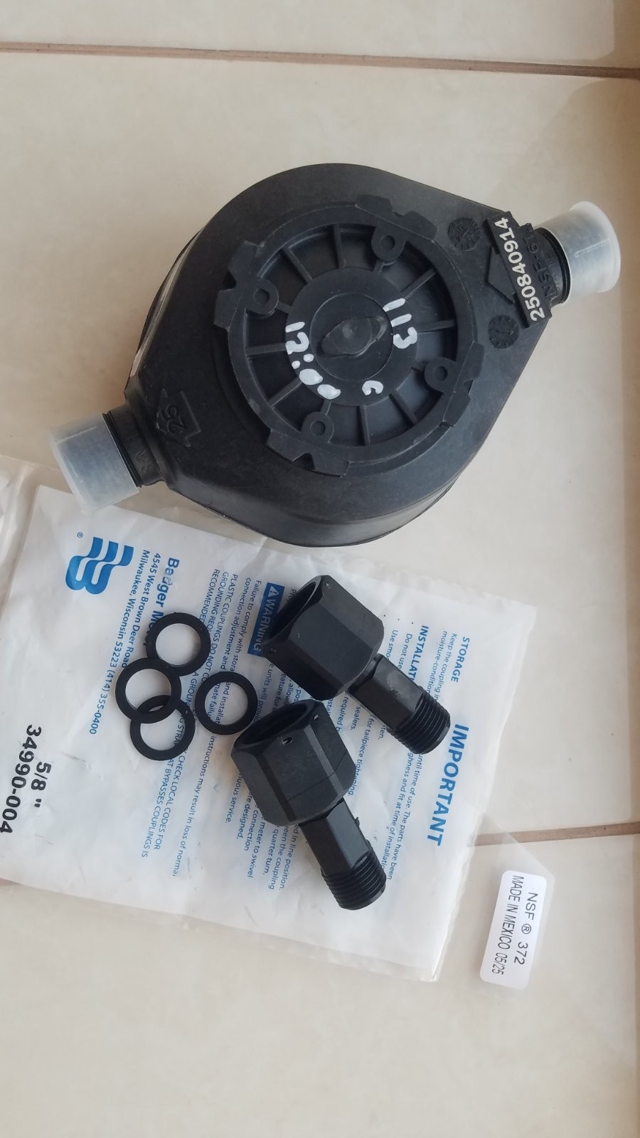 badger meter M25 Plastic Water Meter NSF61 Base With Couplings