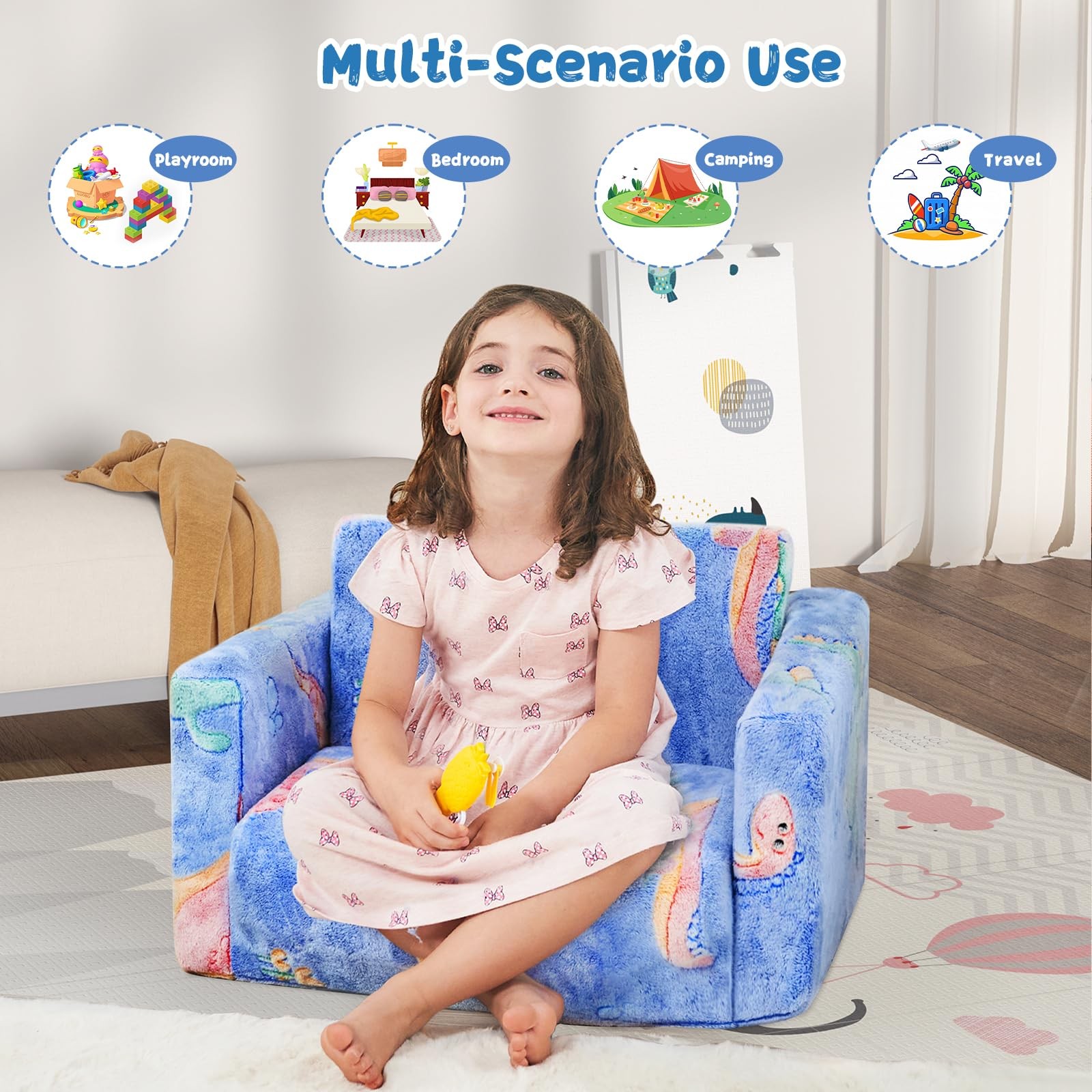 inhand Toddler Chair Comfy,2-in-1 Soft Toddler Couch Fold Out for Kids,Conver...