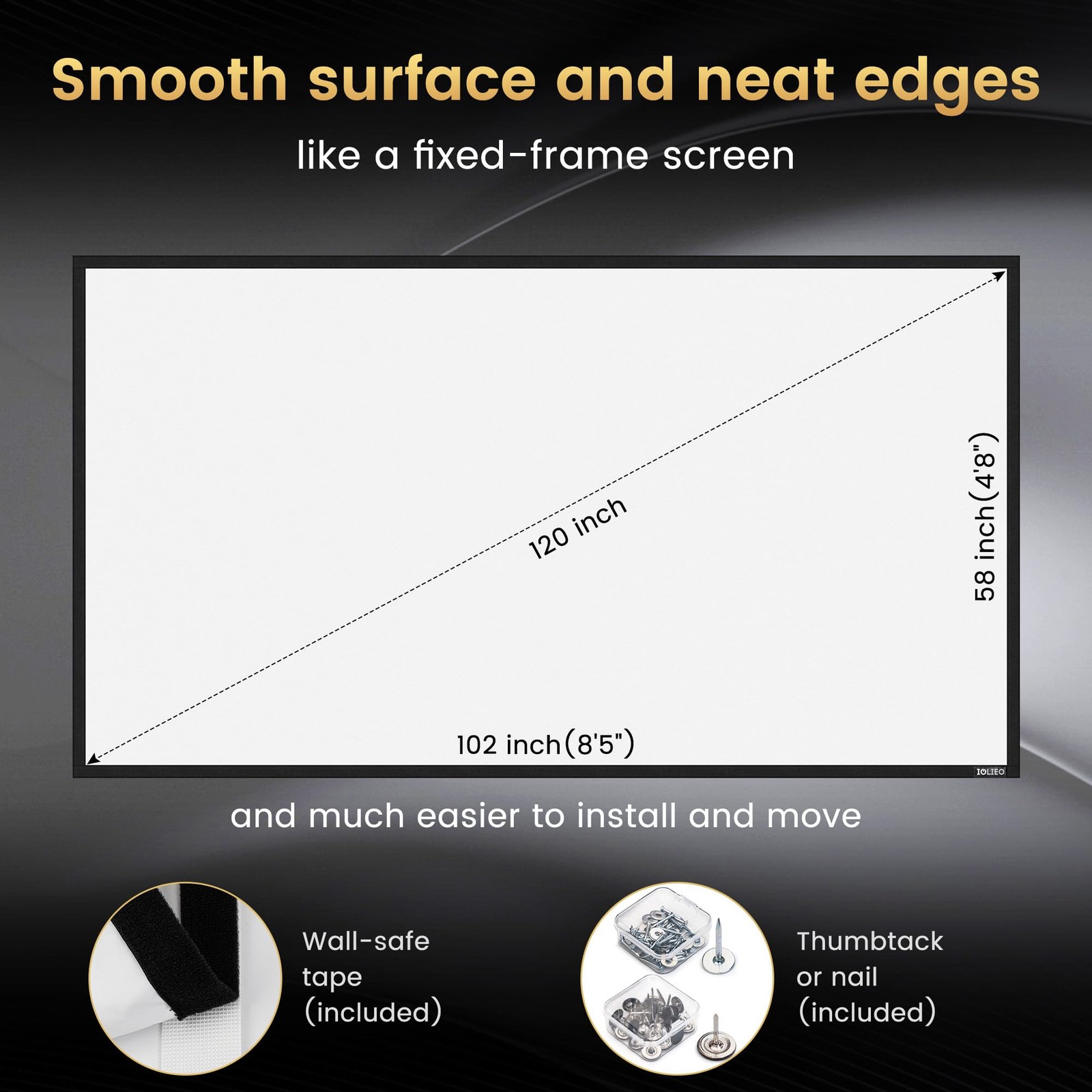 High gain 120 Inch Projector Screen - Wall Mounted - 2.6X Brightness and High...