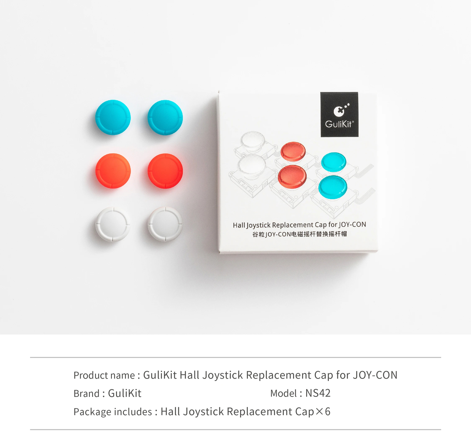 GuliKit NS42 Hall Joystick Replacement Cap for JOY-CON Replace Shell 6PCS